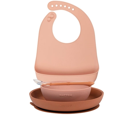 Nattou Silikone Spisesæt 4 dele - Pink
