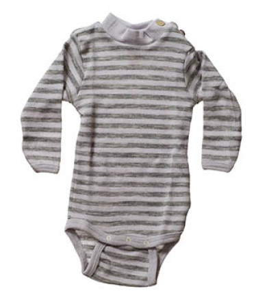 Engel Natur Langærmet Uldbody - Platinstribet