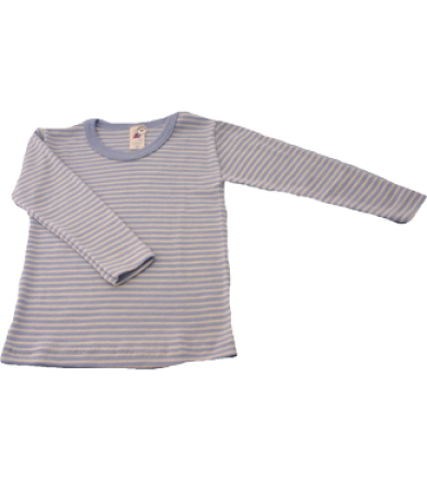 Engel Natur Økologisk Langærmet bluse i uld/silke - lyseblå/naturstrib