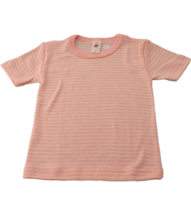 Engel Natur Økologisk Kortærmet bluse i uld/silke - rosastribet