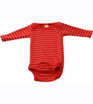 Engel Natur Økologisk Langærmet body i uld - rødstribet - Flere Str.