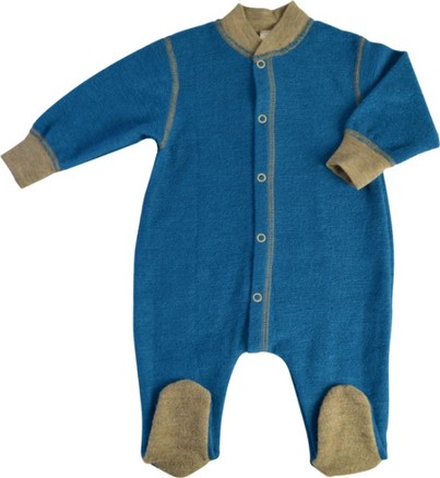 Engel Natur økologisk natdragt i uldfrotté - Blå/Sand - Flere str.