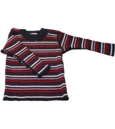 Selana strikbluse i uld - Anthrazit/rose stribet