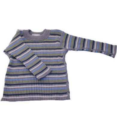 Selana strikbluse i uld - Grå/blå stribet