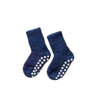 Hirsch uldsokker med dupper, tykke - Blåmeleret