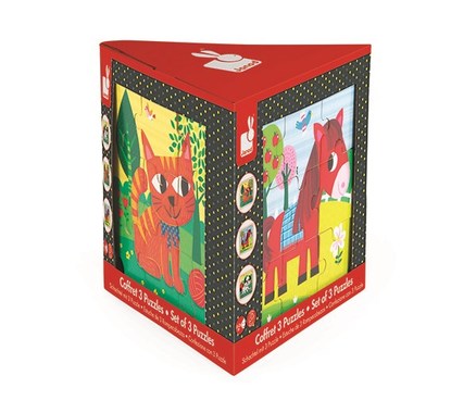 Janod 3 forskellige puslespil - Hund - kat og hest